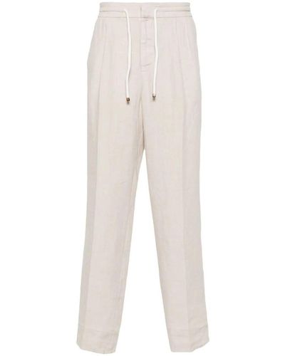 Brunello Cucinelli Trousers With Drawstring And Double Pleats - White