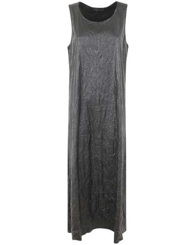 Maria Calderara Crinkled Faux Leather Long Dress - Gray