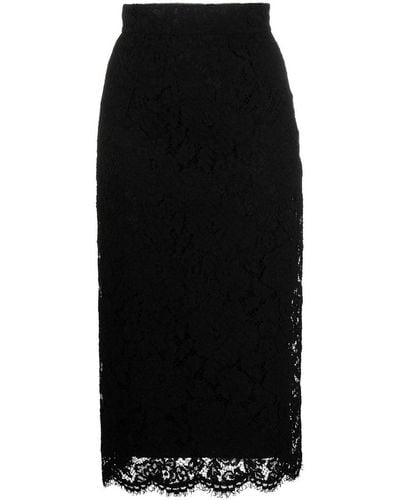 Dolce & Gabbana High Waisted Lace-detail Skirt - Black