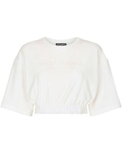 Dolce & Gabbana Elasticated-waistband Cotton-blend T-shirt - White