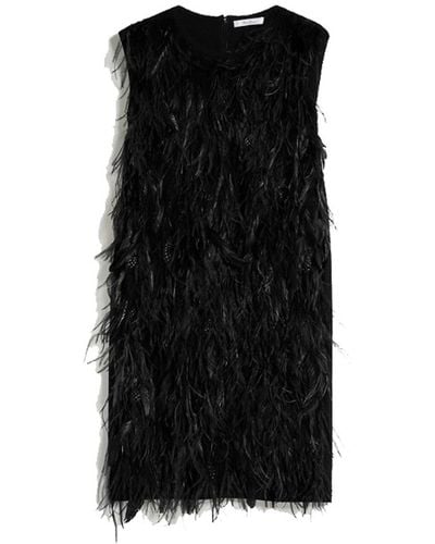 Max Mara seggio Short Dress With Feathers - Black