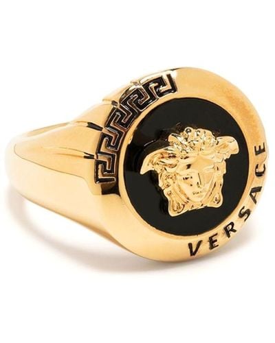 Versace Tone/black Medusa-plaque Ring - Metallic