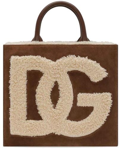 Dolce & Gabbana Shearling-detail Bag - Brown