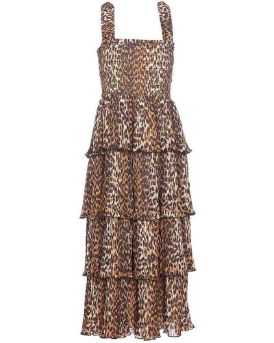 Ganni Leopard Print Midi Dress - Natural
