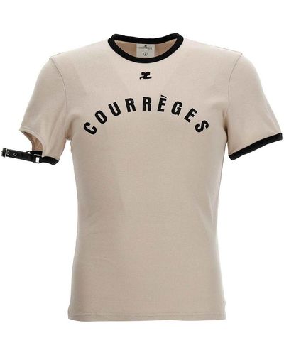 Courreges Logo Print T-shirt - Natural