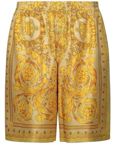 Versace Barocco Silk Bermuda Shorts - Yellow