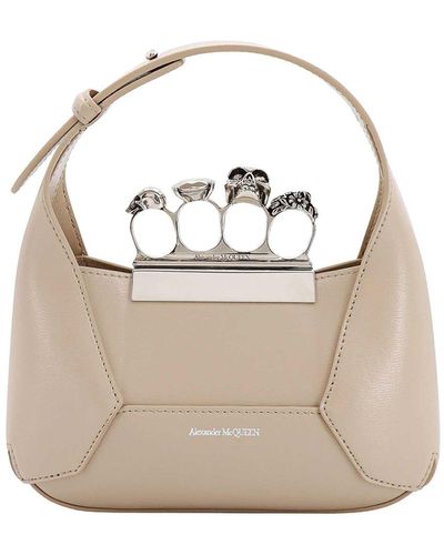 Alexander McQueen Leather Handbag Swarovski Crystals Rings - White