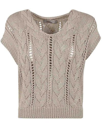D. EXTERIOR Lux Sleeveless V Neck Braided Sweater - Gray
