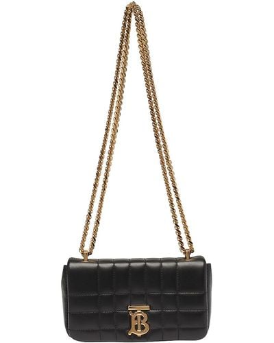 Burberry Quilted Leather Bag With Plaque Logo - Black
