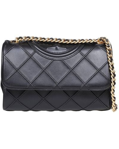 Tory Burch Small Fleming Bag In Quilted Leather - Gray
