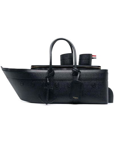 Thom Browne Cruise Liner Bag In Pebble Grain Leather - Black