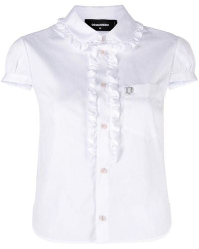 DSquared² Ruffled-trim Cotton Shirt - White