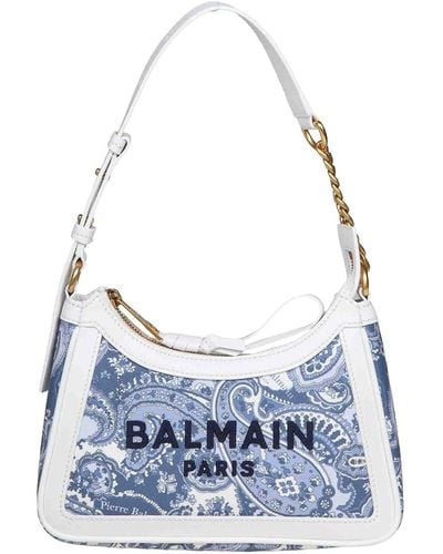 Balmain B-army 26 Bag In Canvas With Patterned Print - Blue