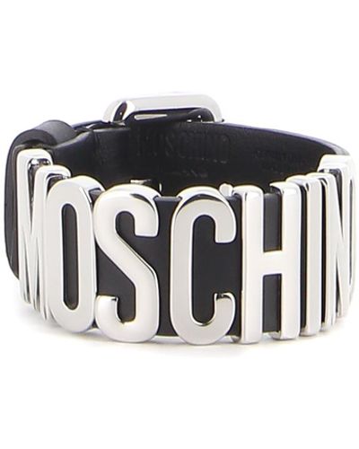 Moschino Metallic Letters Leather Bracelet - White