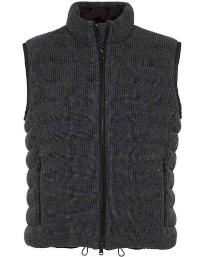 Brunello Cucinelli Dazzling Cotton English Rib Knit Down Vest - Black