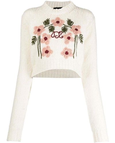 DSquared² Floral-embroidered Wool Sweater - White