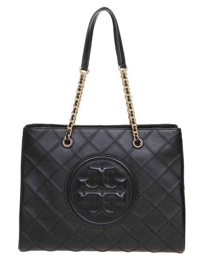 Tory Burch Fleming Shopping Bag In Quilted Leather - Black