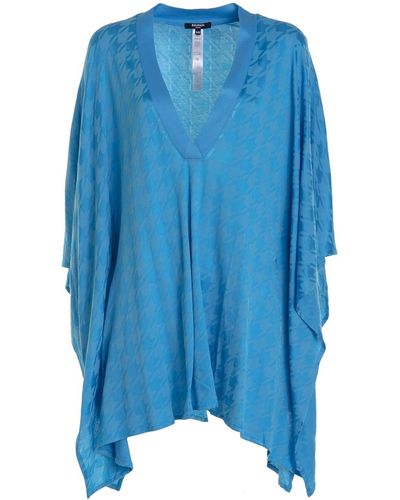 Balmain Cover-up With Monogram And V-neck - Blue