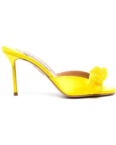 Aquazzura Bow Detailed Leather Sandals - Yellow