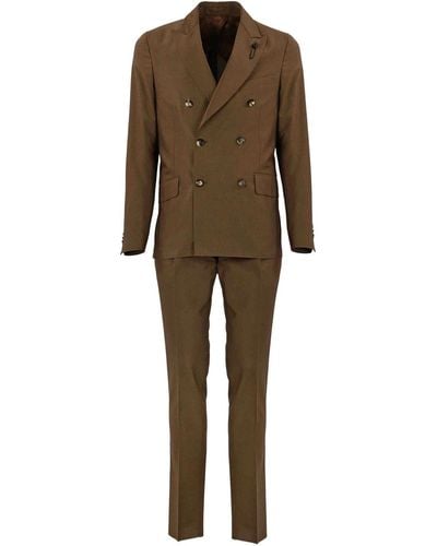 Lardini Double-breasted Suit In Wool And Cotton - Natural