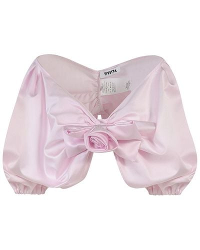 Vivetta Satin Top With Flower And Bow Detail - Pink