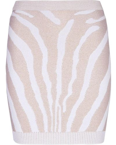 Balmain Zebra-print Knitted Skirt With Zip - White