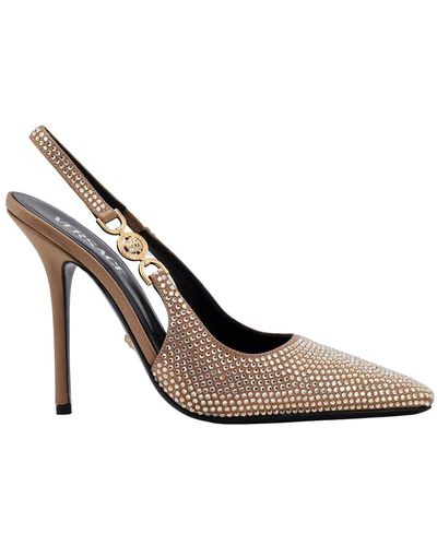 Versace Satin Slingback With All-over Rhinestones - White