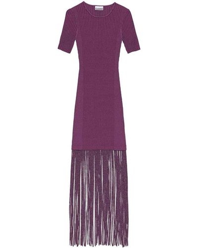 Ganni Dress With Fringes - Purple