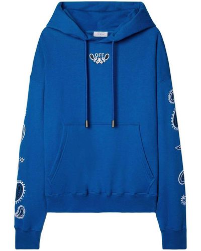 Off-White c/o Virgil Abloh Bandana-embroidered Cotton Hoodie - Blue
