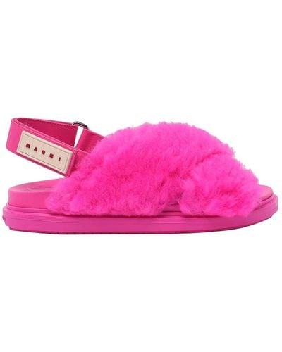 Marni Fuchsia Sandals With Logo Patch - Pink