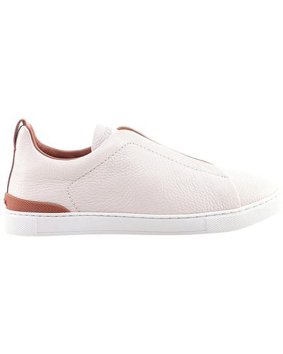 Zegna Textured Leather Sneakers And Rubber Sole - Pink