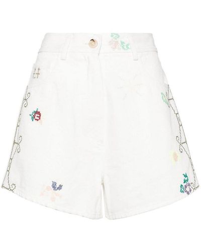 Forte Forte Embroidered Cotton Shorts - White