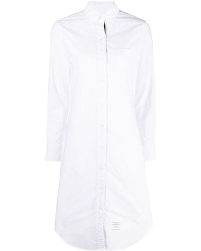 Thom Browne Logo-patch Cotton Shirtdress - White