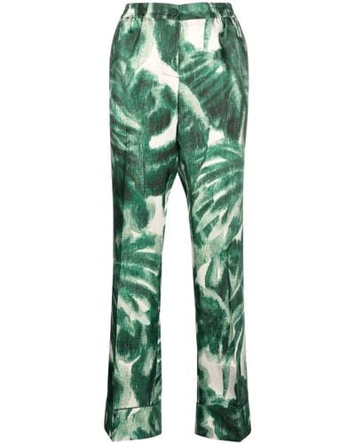 F.R.S For Restless Sleepers Wide-leg Printed Silk Trousers - Green
