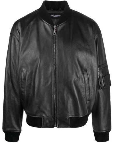 Dolce & Gabbana Leather Zip-up Bomber Jacket - Gray