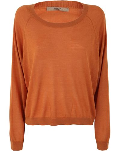 Nuur Wide Boxy Round Neck Pullover - Orange