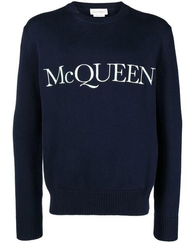 Alexander McQueen Logo Embroidery Crewnecks - Blue
