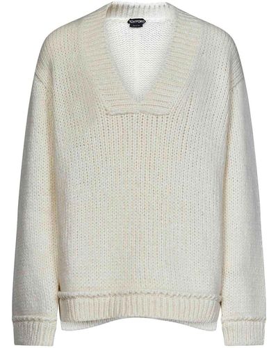 Tom Ford Loose-fit Alpaca Blend Pullover With V-neck - White