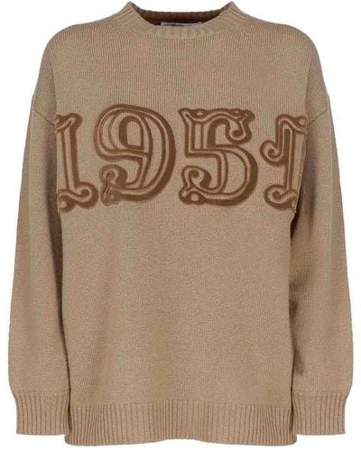 Max Mara Jumper In Wool And Cashmere - Natural