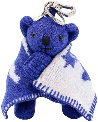 Burberry Wool Key Ring With Thomas Bear - Blue