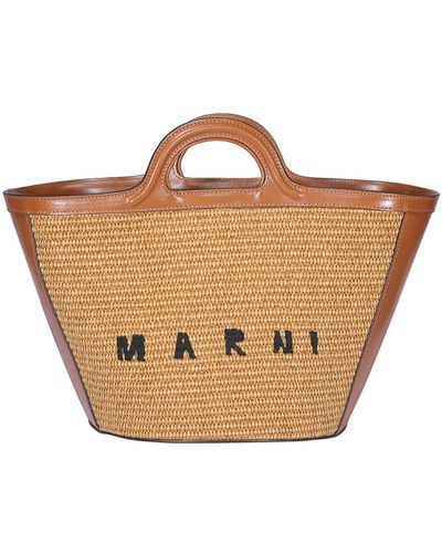 Marni Small Tropicalia Leather Raffia Bag - Brown