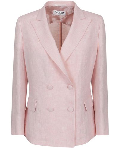 SAULINA Linen Double-breasted Blazer - Pink