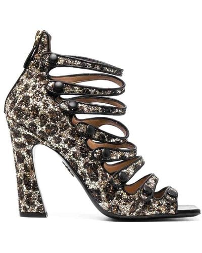 DSquared² Glitter-embellished Leopard-print Sandals - Black