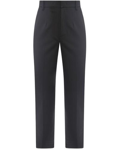 K KRIZIA Wool Trousers With Iconic Metal Patch - Blue