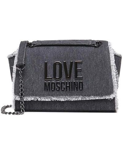 Love Moschino Denim Shoulder Bag With Fringes - Grey