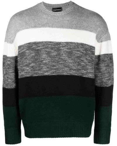 Emporio Armani Striped Wool Jumper - Grey