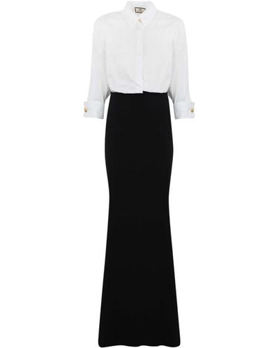 Elisabetta Franchi Red Carpet Dress In Cotton And Crepe - White