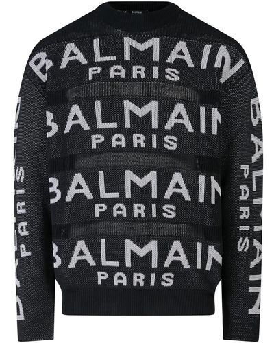 Balmain Cotton Blend Jumper With Paris Logo - Black