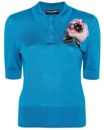 Dolce & Gabbana Flower Power Polo Shirt - Blue