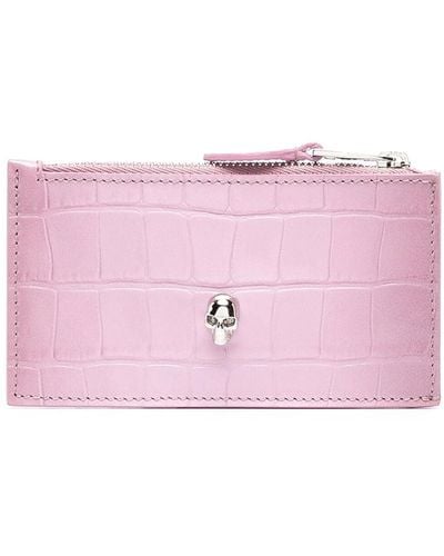 Alexander McQueen Croco Effect Wallet With Top Zip Fastening - Pink